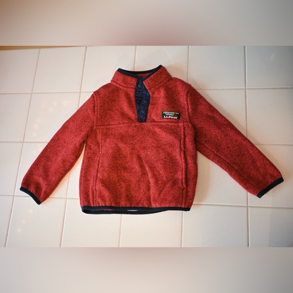 L.L. Bean Boys 3T Red & Navy Pullover Sweater Mock Neck Button Closure - Picture 2 of 10